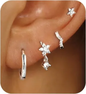 Silver Earrings for Women Hypoallergenic Huggies Earring Stack Gold Silver Jewelry Set Dainty Diamond Hoop Jewelry for Woman