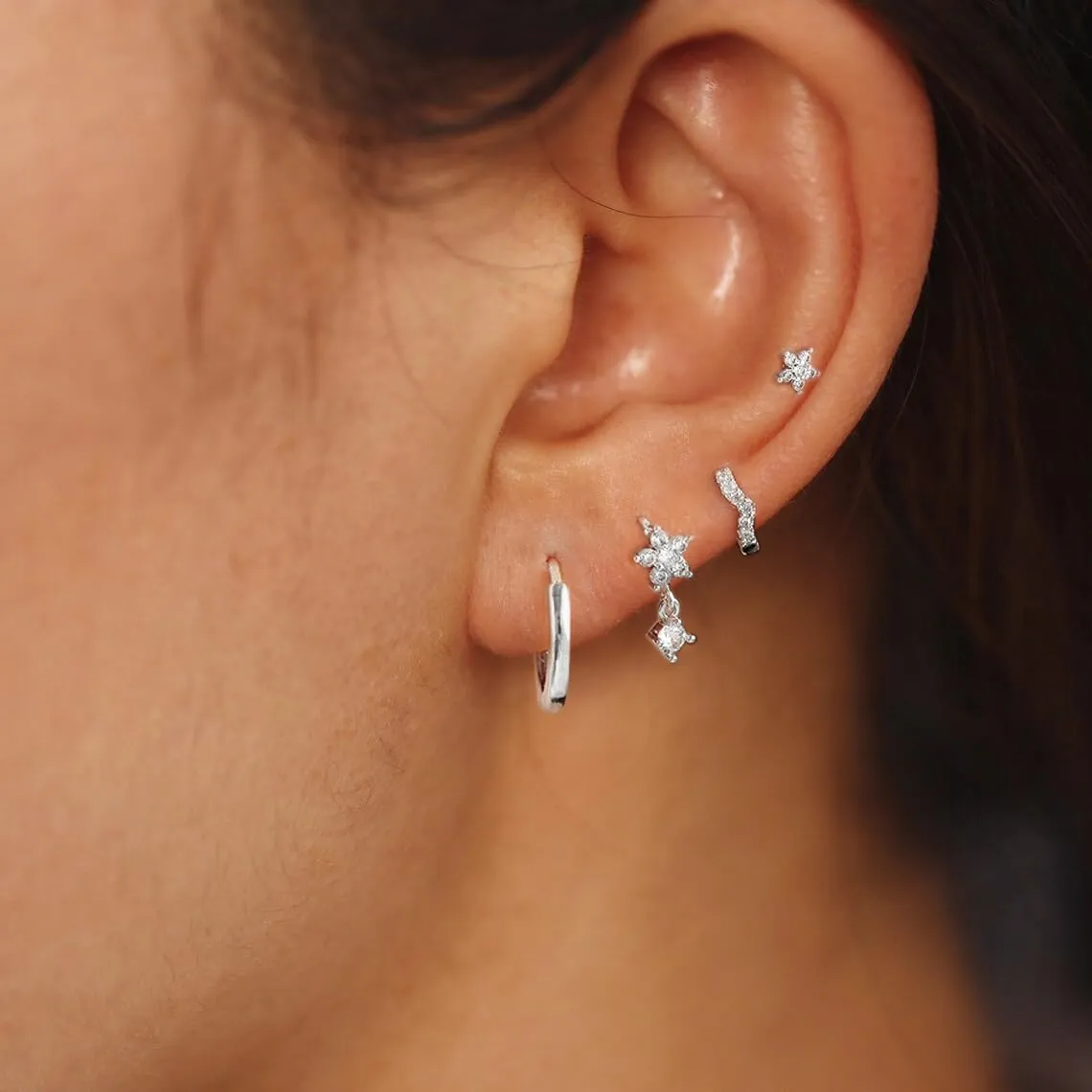 Silver Earrings for Women Hypoallergenic Huggies Earring Stack Gold Silver Jewelry Set Dainty Diamond Hoop Jewelry for Woman