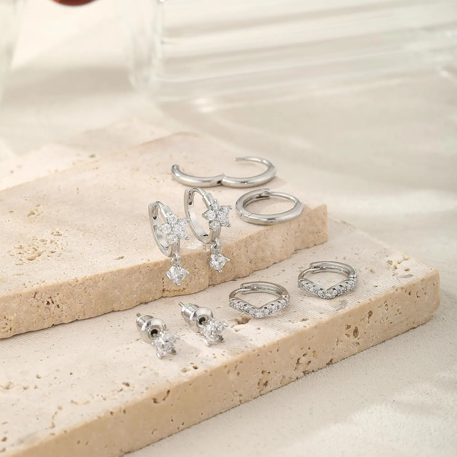 Silver Earrings for Women Hypoallergenic Huggies Earring Stack Gold Silver Jewelry Set Dainty Diamond Hoop Jewelry for Woman