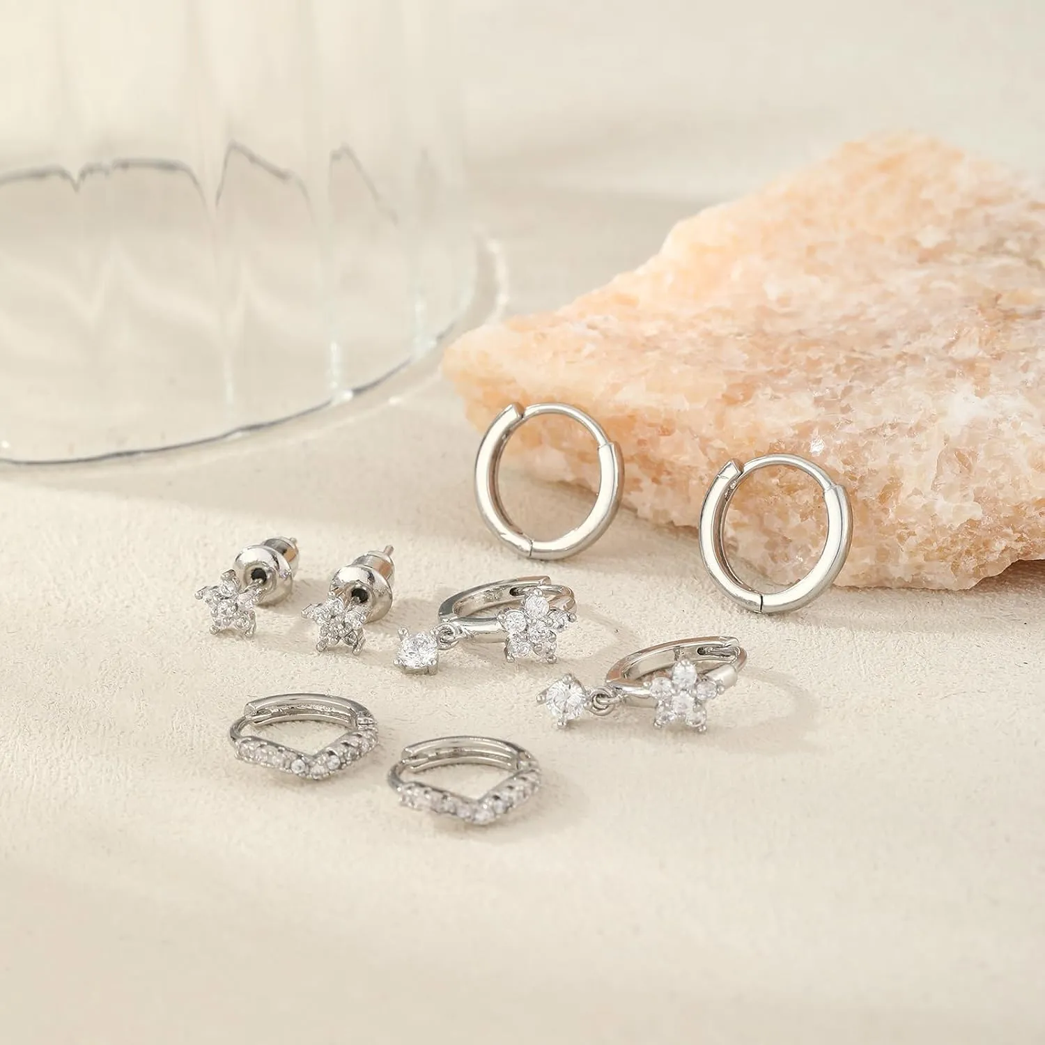 Silver Earrings for Women Hypoallergenic Huggies Earring Stack Gold Silver Jewelry Set Dainty Diamond Hoop Jewelry for Woman