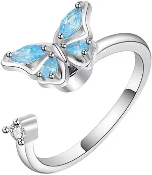 Silver Evil Eye Ring, Butterfly Decorated Rotable Open Ring, Quickly Rotating and Decompressing Statement Rings Rings For Women Jewelry Gifts