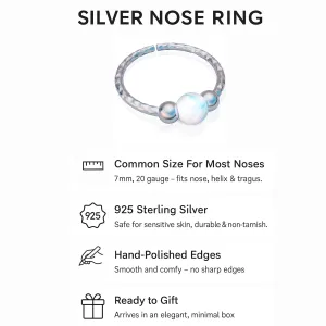 Silver Nose Hoop - Tiny Thin 7mm 20 Gauge White Opal Nose Piercing Ring - 925 Sterling SIlver Nose Rings For Women - Handmade Nose Jewelry - Gift Ready