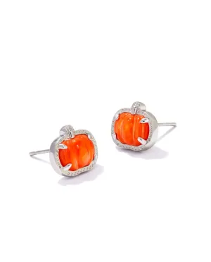 Silver Pumpkin Earrings - Orange