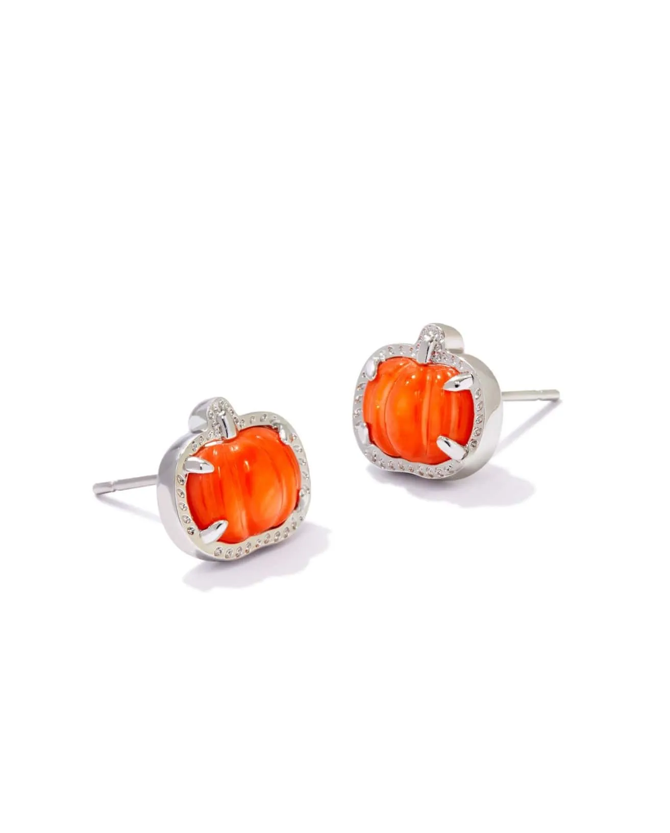 Silver Pumpkin Earrings - Orange