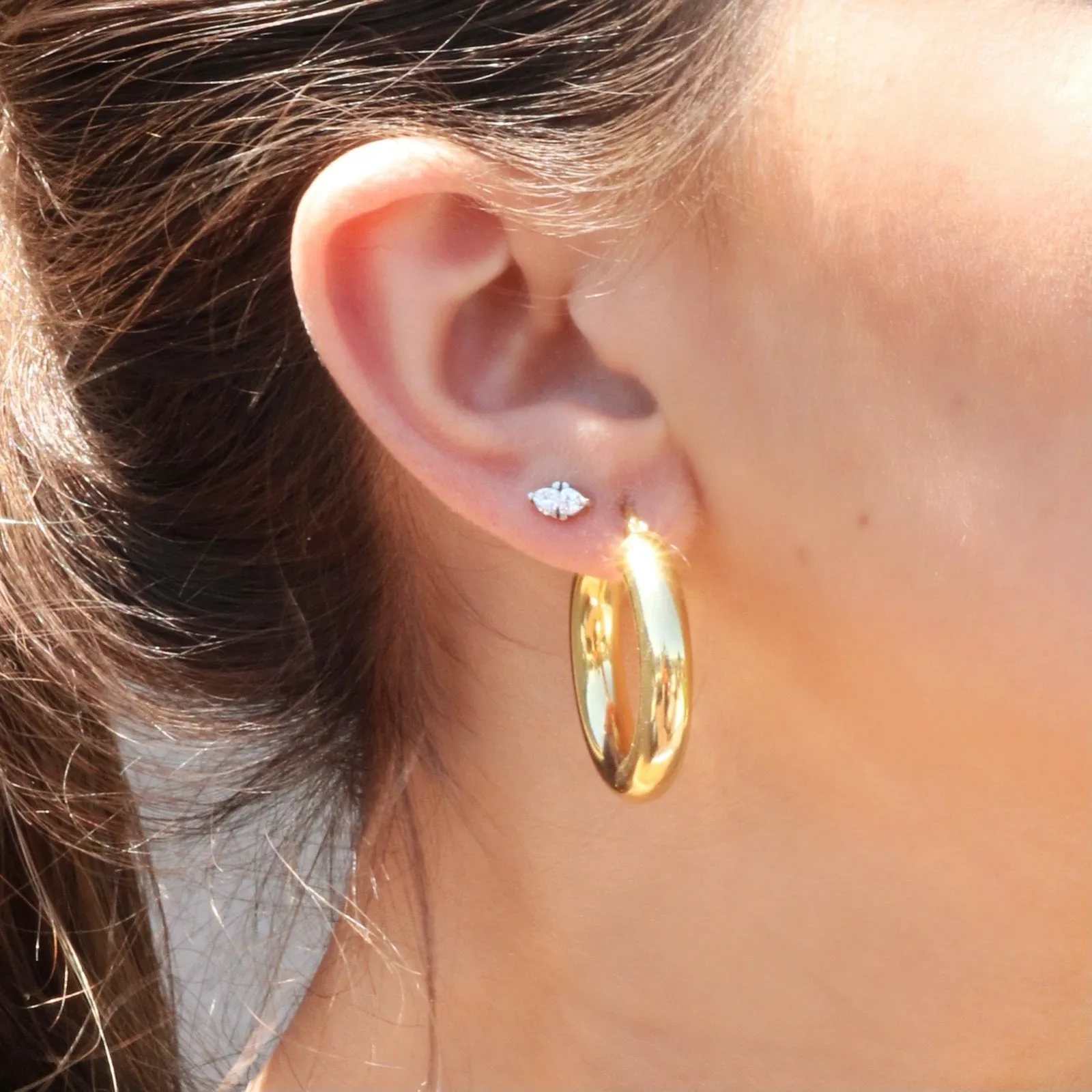Silver Wide Round Gold Hoops