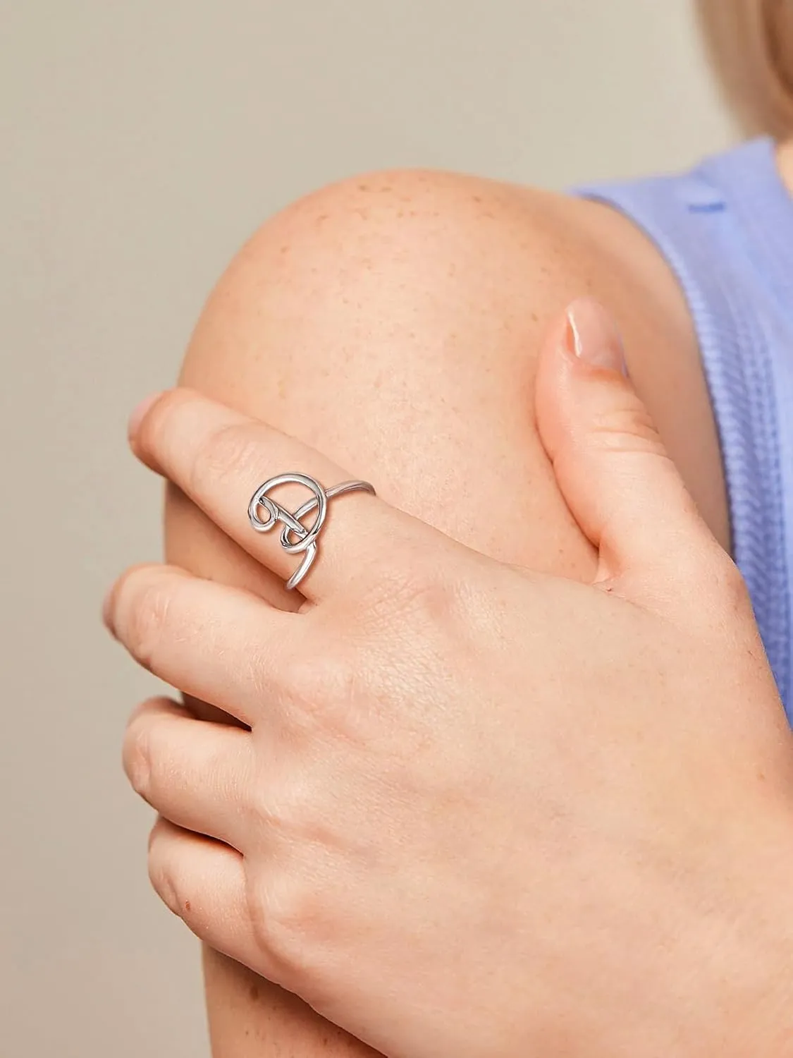 SILVERCUTE S925 Initial Rings, Adjustable Size 6-12 Statement Alphabet Letter A-Z Jewelry Personalized Twisted Initials Rings Sterling Silver Stacking Ring for Women