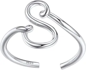 SILVERCUTE S925 Initial Rings, Adjustable Size 6-12 Statement Alphabet Letter A-Z Jewelry Personalized Twisted Initials Rings Sterling Silver Stacking Ring for Women