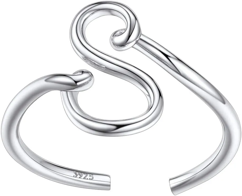 SILVERCUTE S925 Initial Rings, Adjustable Size 6-12 Statement Alphabet Letter A-Z Jewelry Personalized Twisted Initials Rings Sterling Silver Stacking Ring for Women