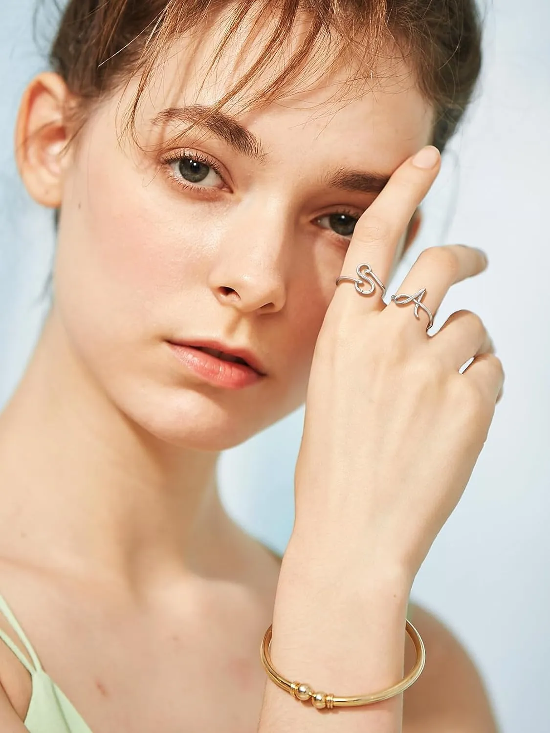 SILVERCUTE S925 Initial Rings, Adjustable Size 6-12 Statement Alphabet Letter A-Z Jewelry Personalized Twisted Initials Rings Sterling Silver Stacking Ring for Women