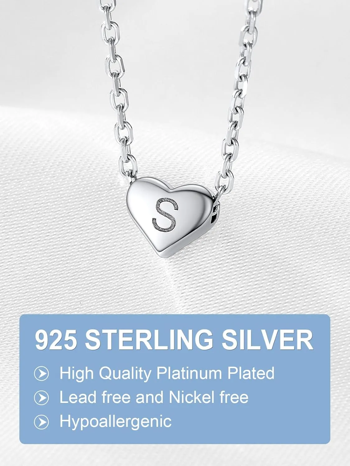 SILVERCUTE Tiny Initial Necklaces 925 Sterling Silver Letter A-Z Letter Pendant for Women Lovers Heart Choker Necklace 16" 2"