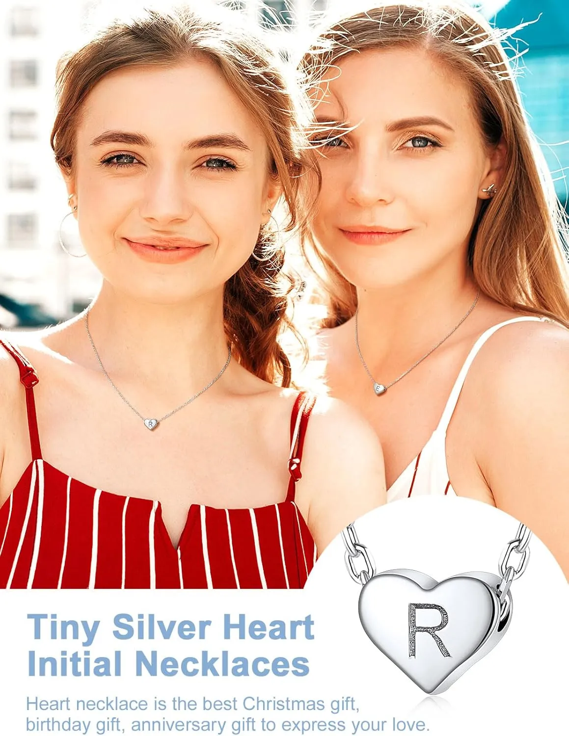 SILVERCUTE Tiny Initial Necklaces 925 Sterling Silver Letter A-Z Letter Pendant for Women Lovers Heart Choker Necklace 16" 2"