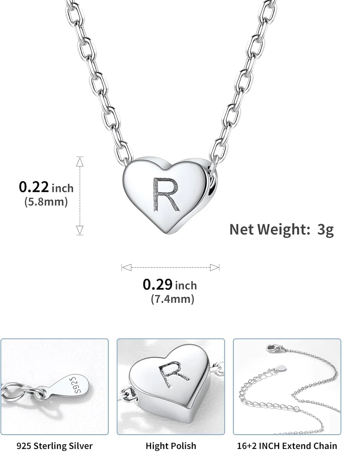 SILVERCUTE Tiny Initial Necklaces 925 Sterling Silver Letter A-Z Letter Pendant for Women Lovers Heart Choker Necklace 16" 2"