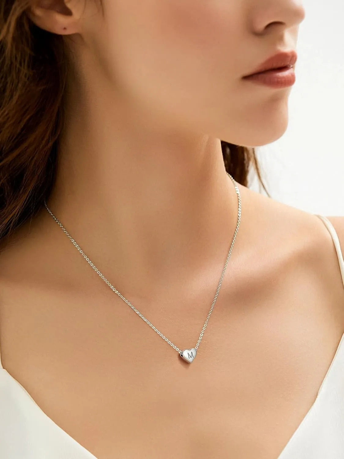 SILVERCUTE Tiny Initial Necklaces 925 Sterling Silver Letter A-Z Letter Pendant for Women Lovers Heart Choker Necklace 16" 2"