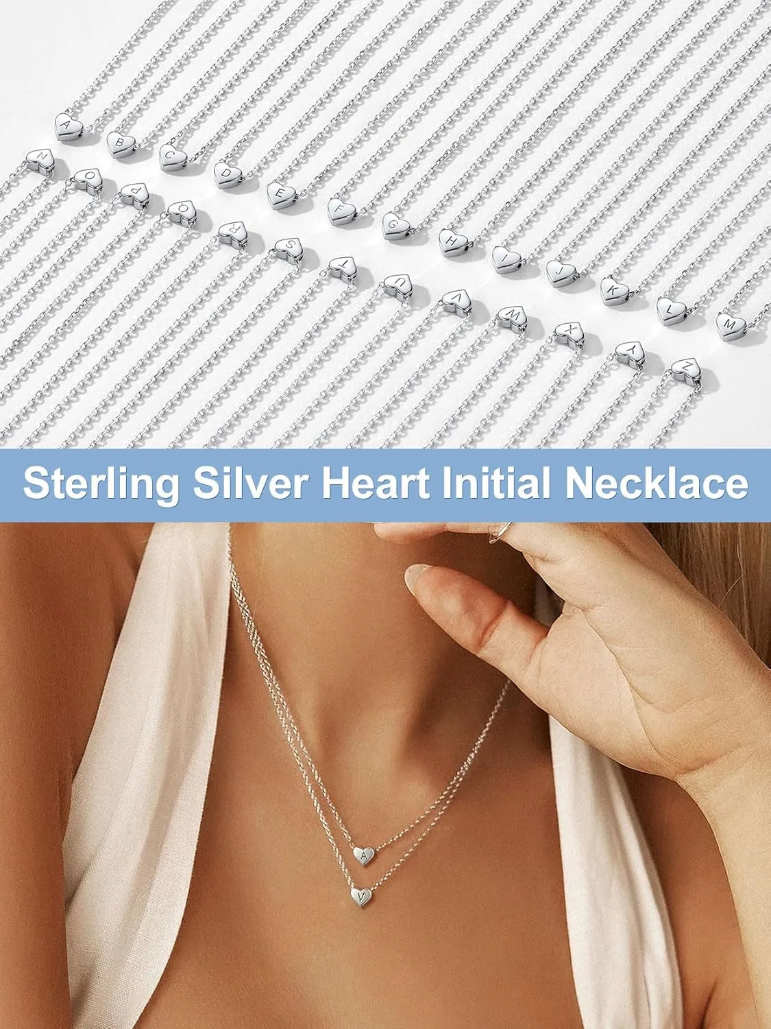 SILVERCUTE Tiny Initial Necklaces 925 Sterling Silver Letter A-Z Letter Pendant for Women Lovers Heart Choker Necklace 16" 2"