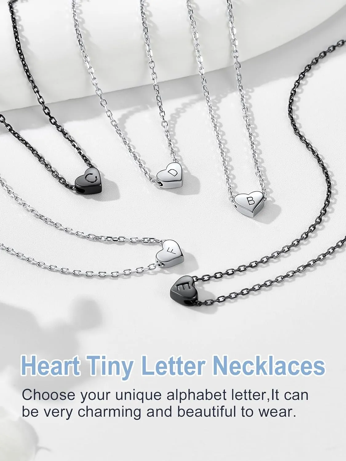 SILVERCUTE Tiny Initial Necklaces 925 Sterling Silver Letter A-Z Letter Pendant for Women Lovers Heart Choker Necklace 16" 2"