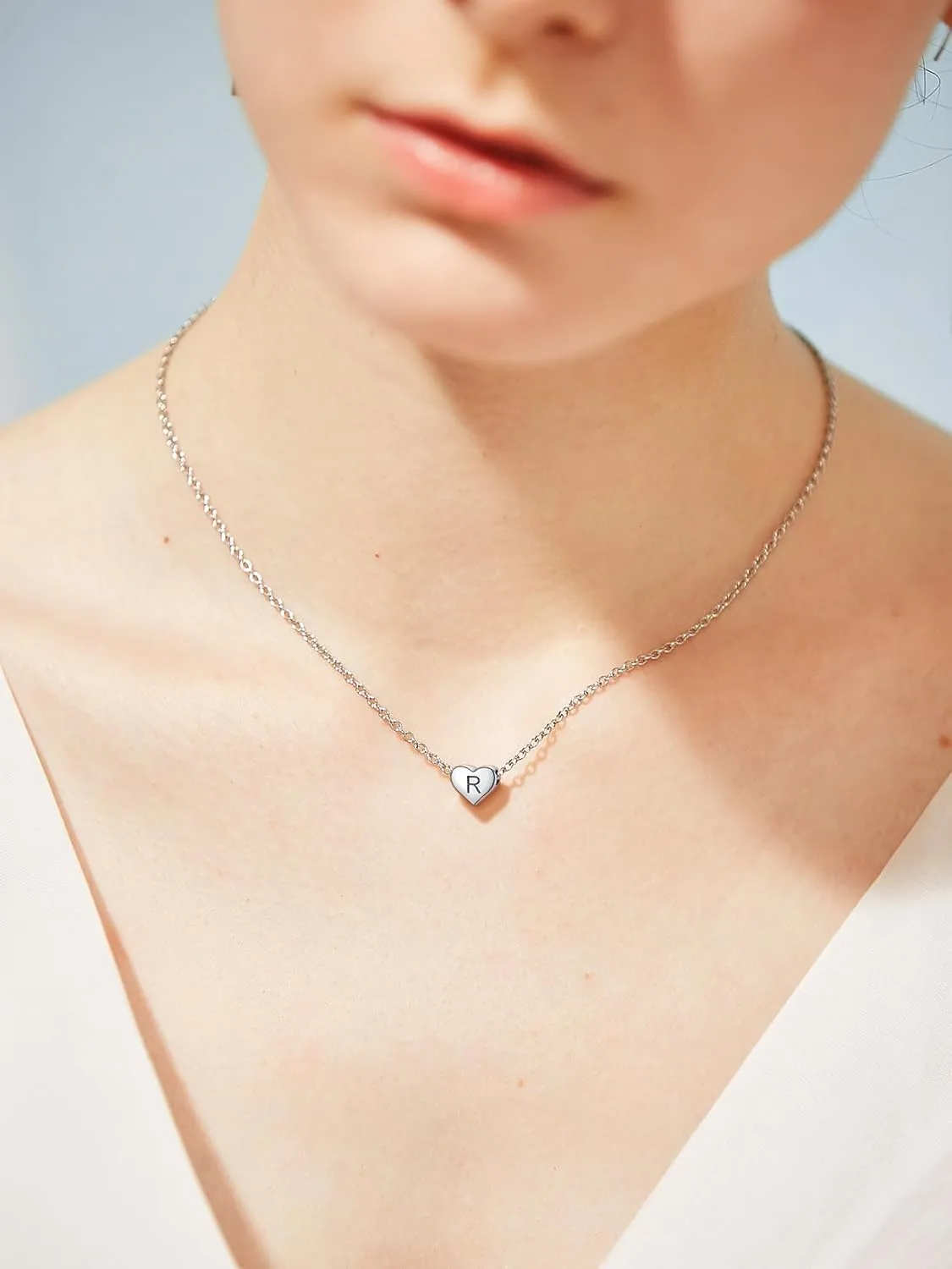 SILVERCUTE Tiny Initial Necklaces 925 Sterling Silver Letter A-Z Letter Pendant for Women Lovers Heart Choker Necklace 16" 2"
