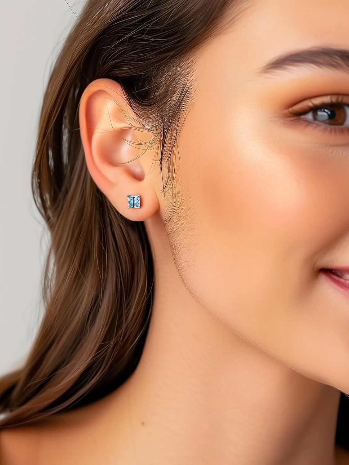 Silvora 925 Sterling Silver Princess Cut Sparkling Birthstone Stud Earrings for Women, Come with Box