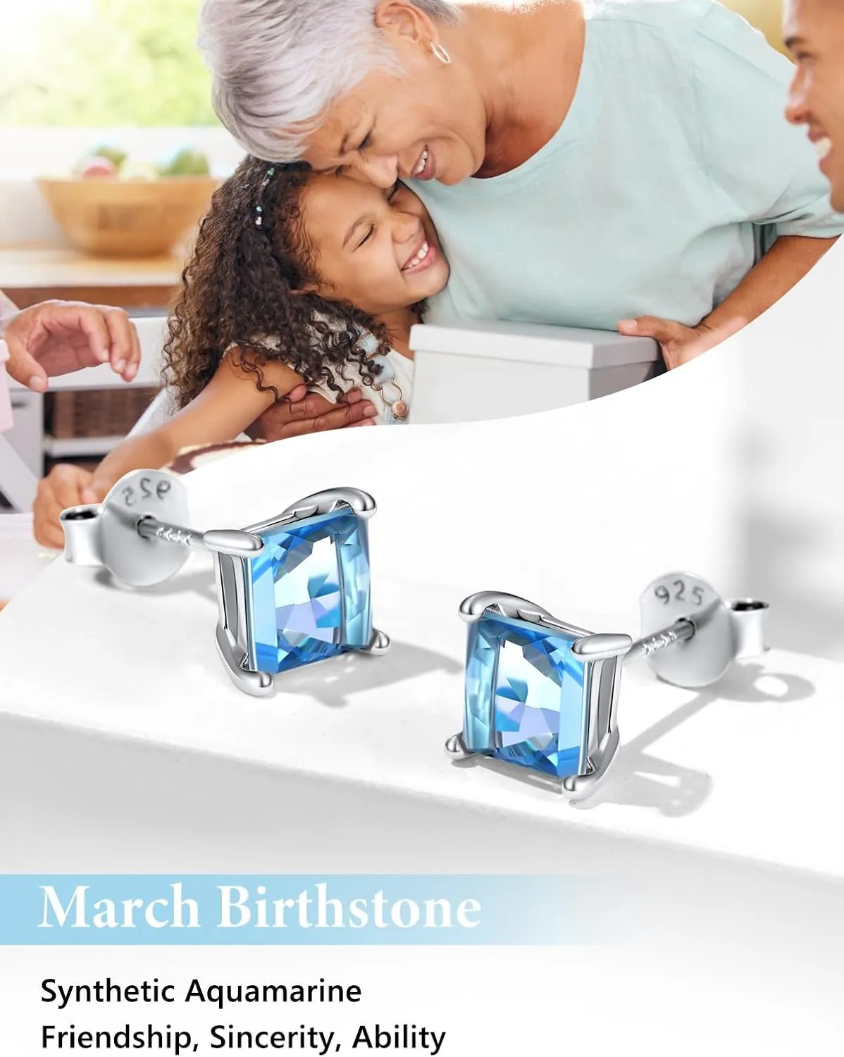 Silvora 925 Sterling Silver Princess Cut Sparkling Birthstone Stud Earrings for Women, Come with Box
