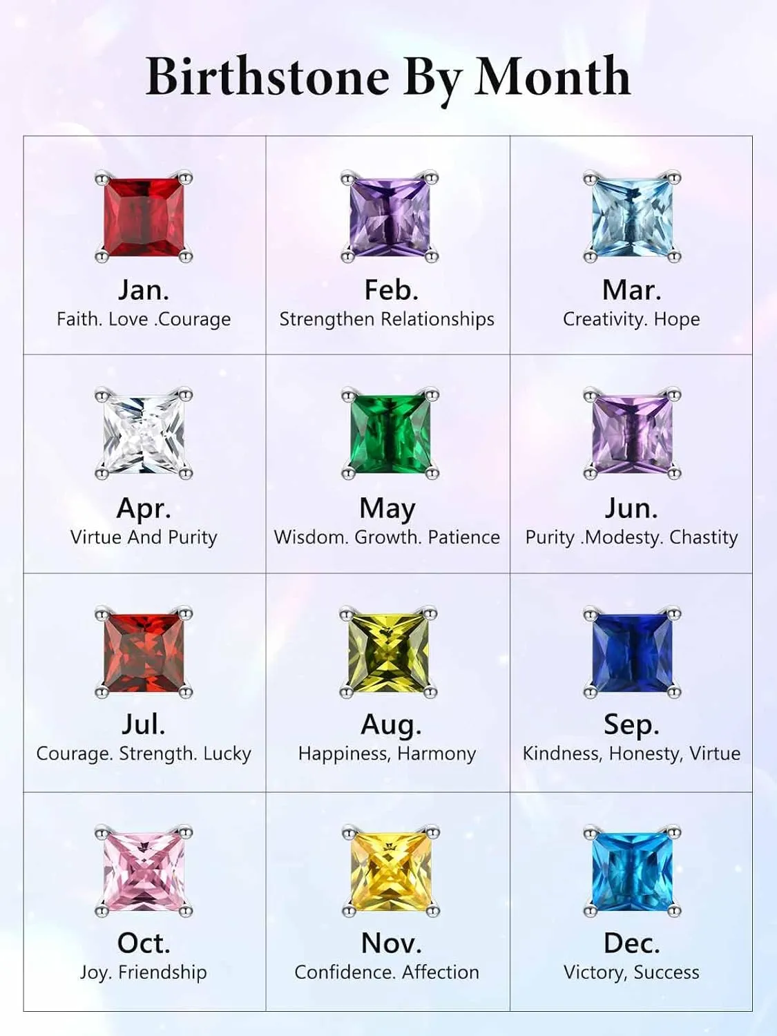 Silvora 925 Sterling Silver Princess Cut Sparkling Birthstone Stud Earrings for Women, Come with Box