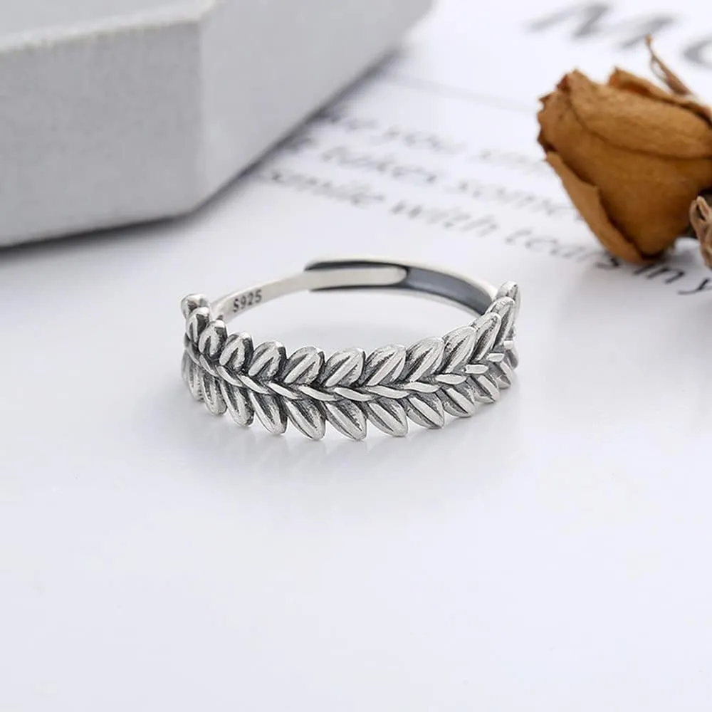 Simple Classic Wheat Grains Shaped Band Ring, 925 Sterling Silver Woven Statement Ring, Exquisite Couple Ring for Engagement Valentine's Day
