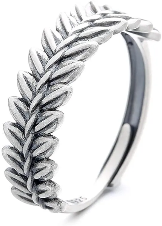 Simple Classic Wheat Grains Shaped Band Ring, 925 Sterling Silver Woven Statement Ring, Exquisite Couple Ring for Engagement Valentine's Day