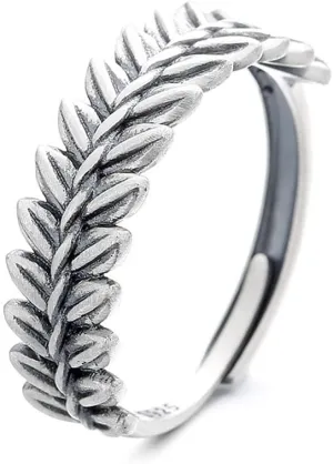 Simple Classic Wheat Grains Shaped Band Ring, 925 Sterling Silver Woven Statement Ring, Exquisite Couple Ring for Engagement Valentine's Day