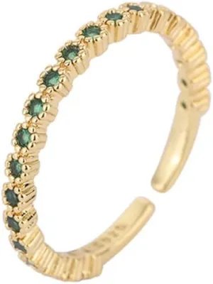 Simulated Emerald Rhinestone Open Adjustable Ring Cubic Zirconia Crystal Stacking Enternity Anniversary Wedding Statement Finger Bands Fashion Rings Jewelry for Women Girls Girlfriend Bridesmaid