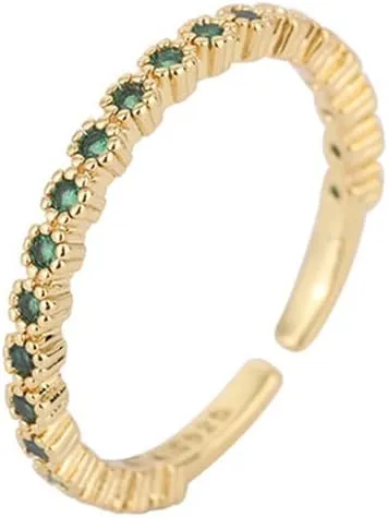 Simulated Emerald Rhinestone Open Adjustable Ring Cubic Zirconia Crystal Stacking Enternity Anniversary Wedding Statement Finger Bands Fashion Rings Jewelry for Women Girls Girlfriend Bridesmaid