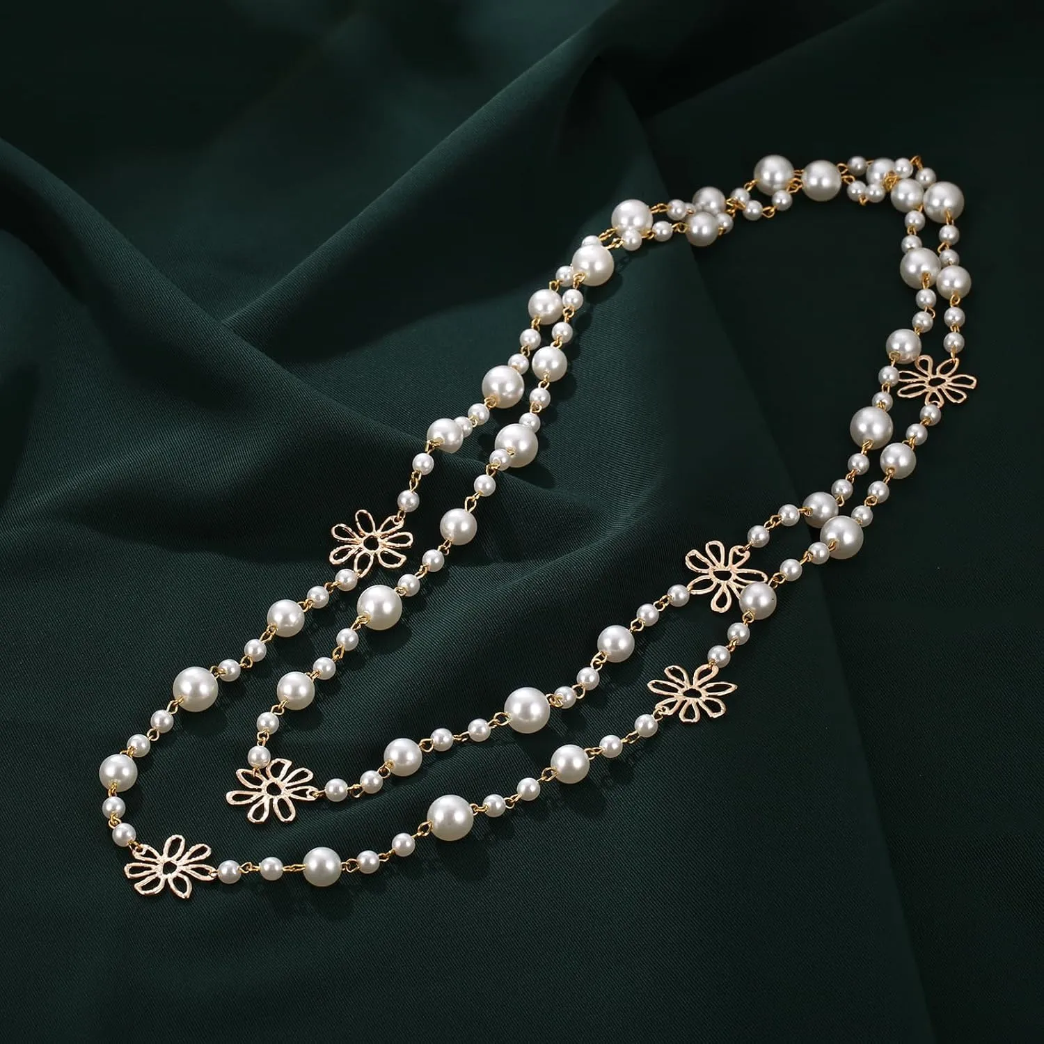 Simulated Pearl Strand Layered Necklace for Women, Multi Strand Long Necklace, Dainty Sweater Necklace for Party Costume Jewelry
