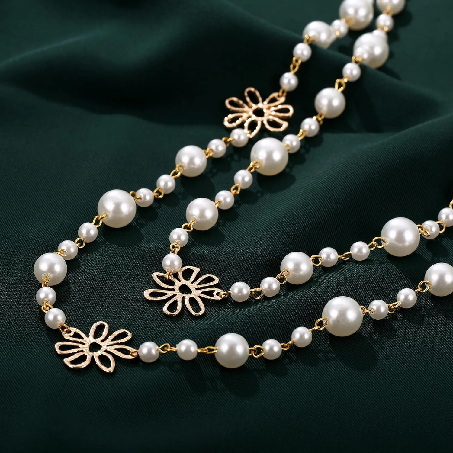 Simulated Pearl Strand Layered Necklace for Women, Multi Strand Long Necklace, Dainty Sweater Necklace for Party Costume Jewelry