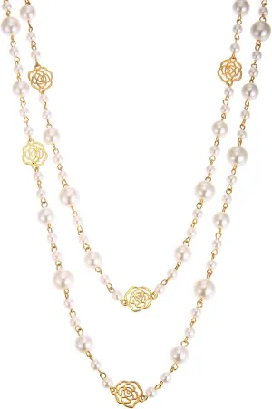Simulated Pearl Strand Layered Necklace for Women, Multi Strand Long Necklace, Dainty Sweater Necklace for Party Costume Jewelry