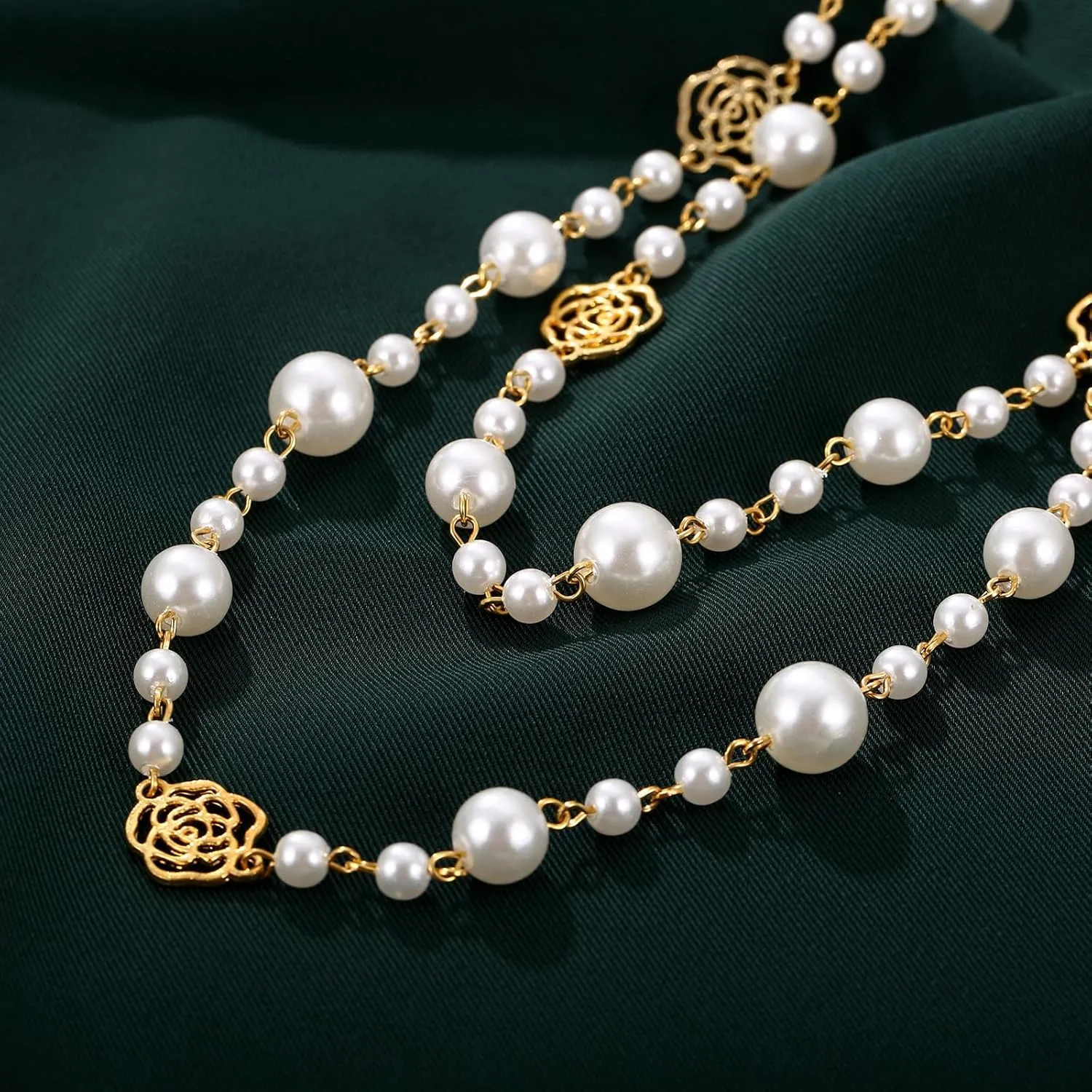 Simulated Pearl Strand Layered Necklace for Women, Multi Strand Long Necklace, Dainty Sweater Necklace for Party Costume Jewelry