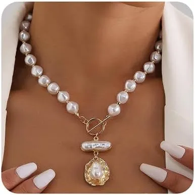 Sither Pearls Choker Necklace for Women Boho Shell Pendant Necklace Chain Fashion Jewelry for Halloween Party Christmas Gift