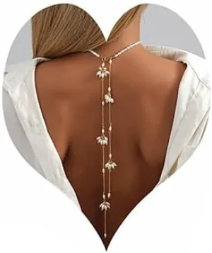 Sither Pearls Choker Necklace for Women Pearls Chain Back Necklace Fashion Boho Necklace Jewelry for Halloween Party Christmas Gift (style 2)