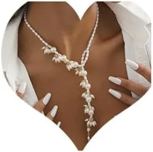 Sither Pearls Y Necklace for Women Long Pearls Chain Necklace Fashion Boho Necklace Jewelry for Halloween Party Christmas Gift (style 1)