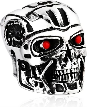 Skull Rings for men Terminator Mask Soldier Rings Vampire Ruby Eyes Skull Ring Biker 316 Stainless Steel Rings Devil Demon Gothic Style Iced Out Jewelry Punk Ring Hip Hop Heavy Metal