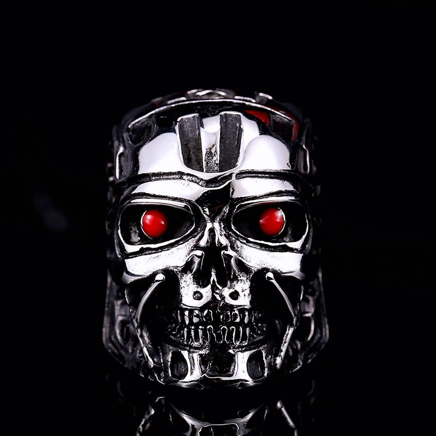 Skull Rings for men Terminator Mask Soldier Rings Vampire Ruby Eyes Skull Ring Biker 316 Stainless Steel Rings Devil Demon Gothic Style Iced Out Jewelry Punk Ring Hip Hop Heavy Metal