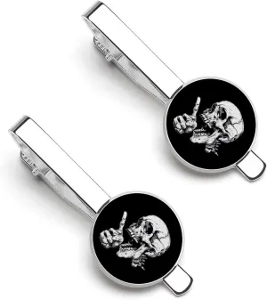 Skull with Hand Skeleton Tie Clip Tack Pins Cufflinks Necktie Bar Pinch Business Wedding Clothing Accessories for Men Women