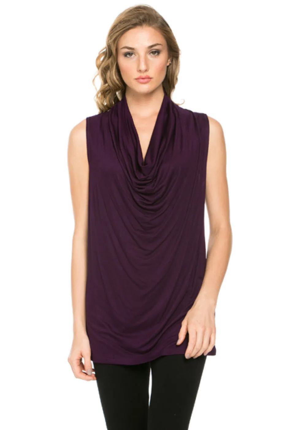 Sleeveless Cowl Neck Tunic Top