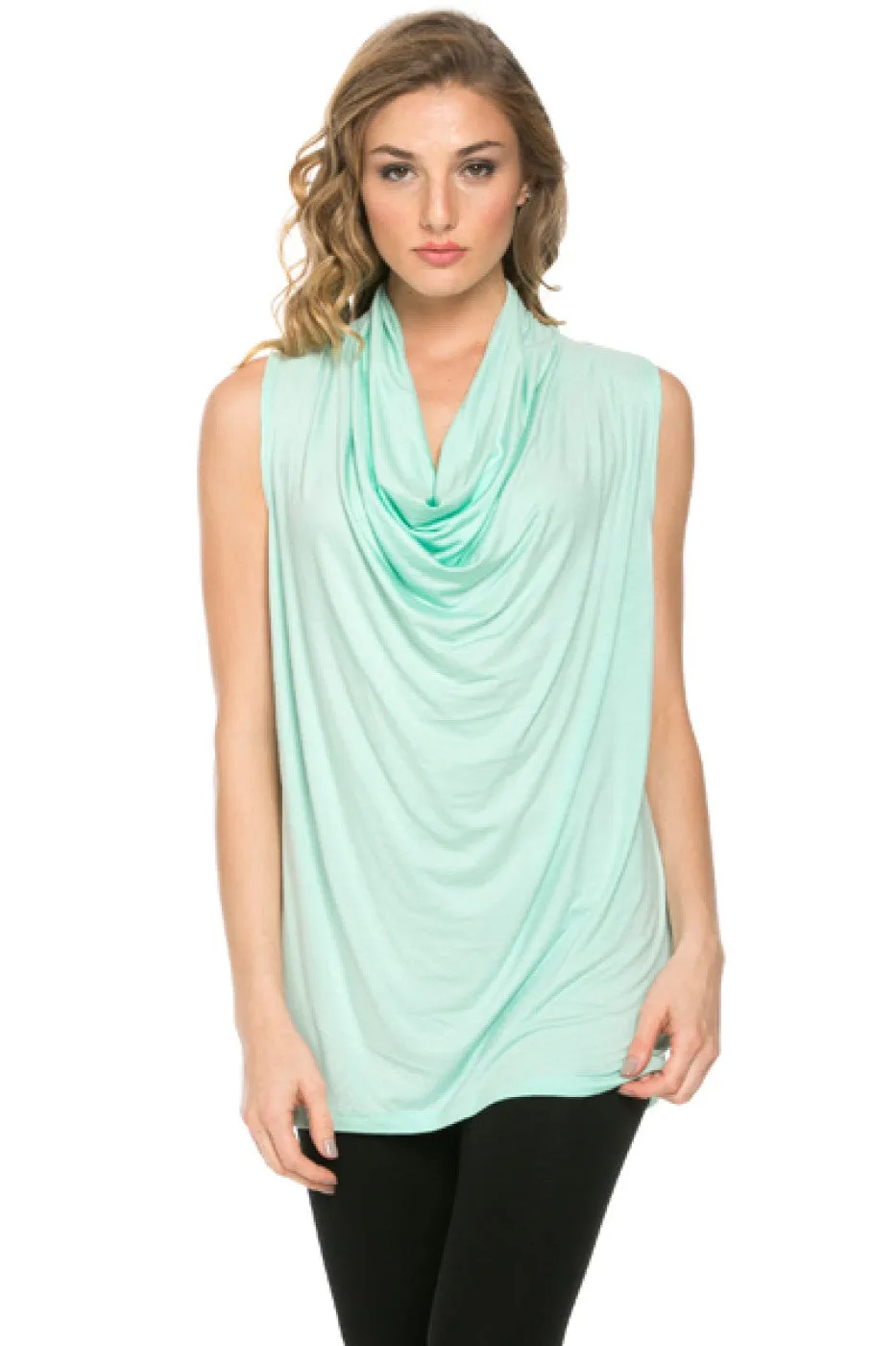 Sleeveless Cowl Neck Tunic Top