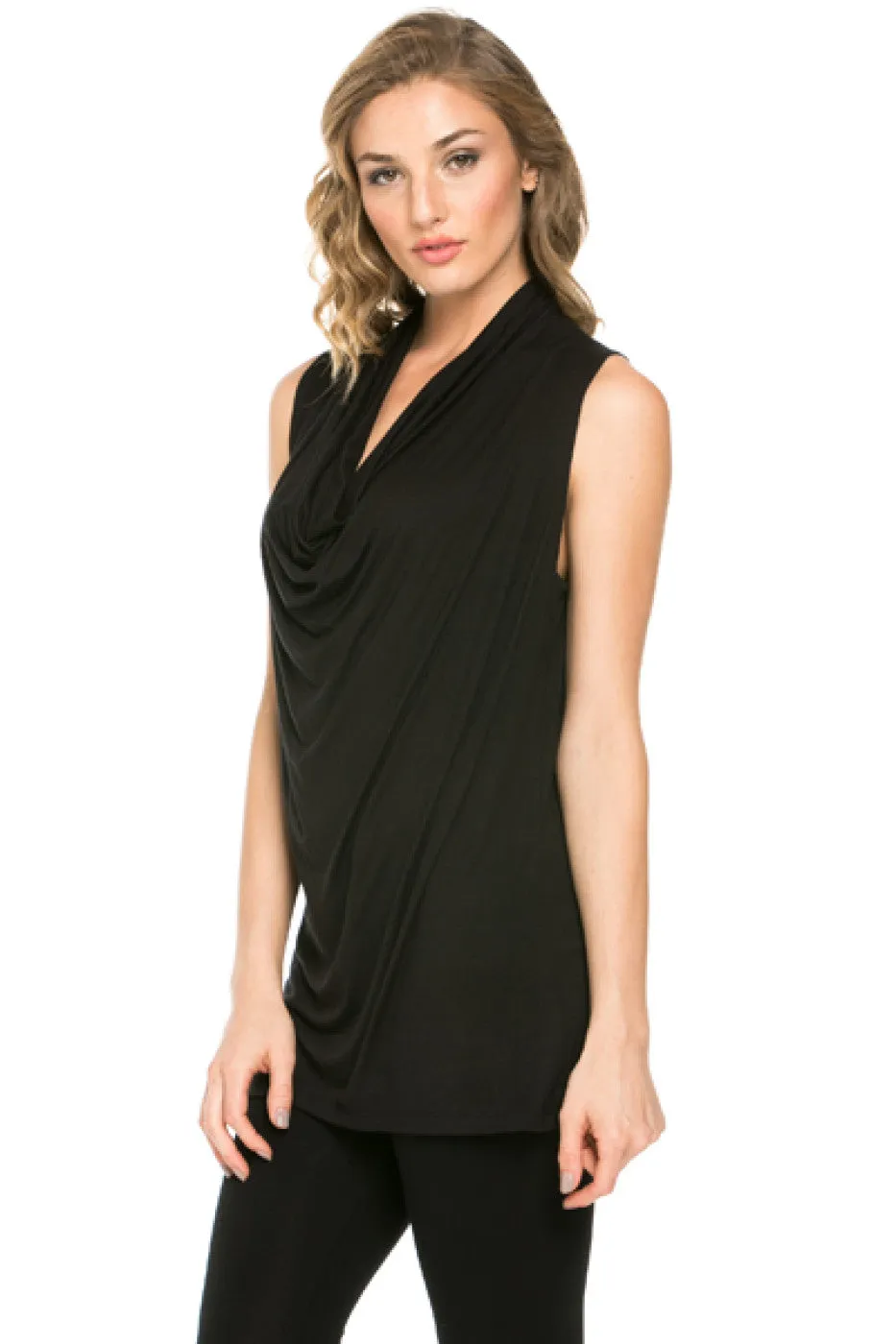 Sleeveless Cowl Neck Tunic Top