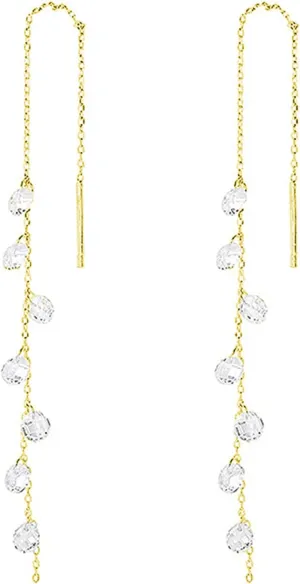 SLUYNZ 925 Sterling Silver Sparkling CZ Droplet Dangle Earrings for Women Teens Elegant Wedding Dangling Earrings Threader Tassel