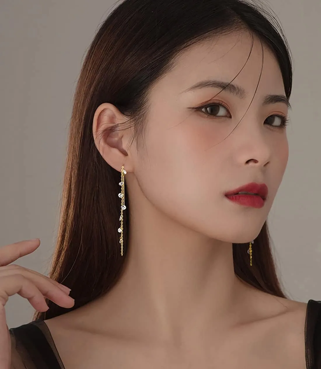 SLUYNZ 925 Sterling Silver Sparkling CZ Droplet Dangle Earrings for Women Teens Elegant Wedding Dangling Earrings Threader Tassel