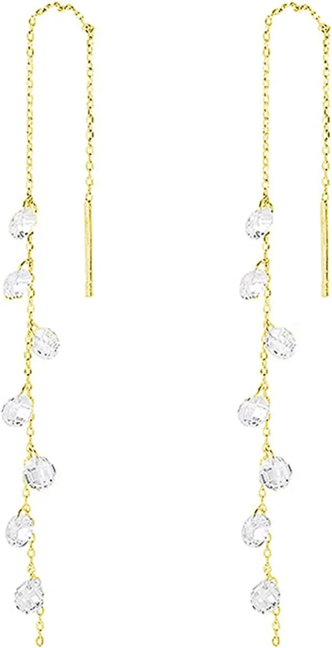 SLUYNZ 925 Sterling Silver Sparkling CZ Droplet Dangle Earrings for Women Teens Elegant Wedding Dangling Earrings Threader Tassel