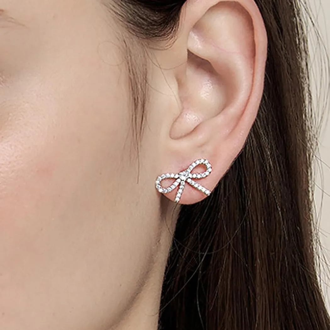 SLUYNZ Solid 925 Sterling Silver 1.7CM Bow Stud Earrings for Women Teens Sparkling CZ Bowknot Earrings Stud