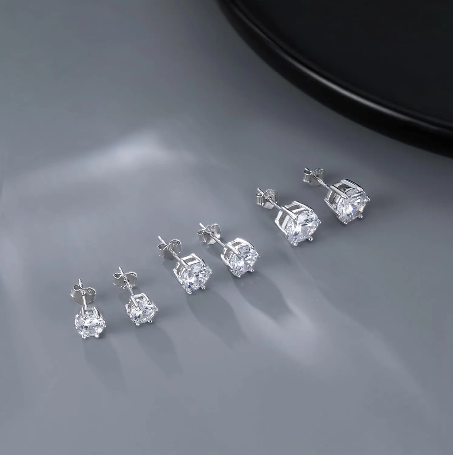 SLUYNZ Solid 925 Sterling Silver Sparkling Cubic Zirconia Stud Earrings for Women Teens Round CZ Stud Earrings 5MM/6MM/7MM Simulated Diamond Studs