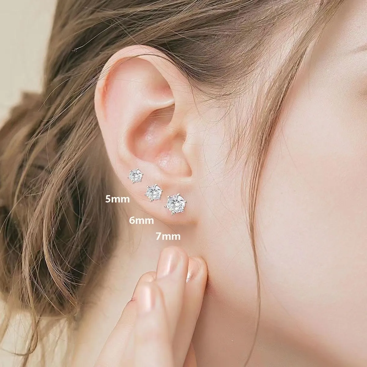SLUYNZ Solid 925 Sterling Silver Sparkling Cubic Zirconia Stud Earrings for Women Teens Round CZ Stud Earrings 5MM/6MM/7MM Simulated Diamond Studs