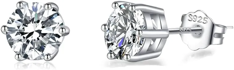 SLUYNZ Solid 925 Sterling Silver Sparkling Cubic Zirconia Stud Earrings for Women Teens Round CZ Stud Earrings 5MM/6MM/7MM Simulated Diamond Studs
