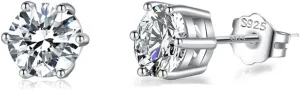 SLUYNZ Solid 925 Sterling Silver Sparkling Cubic Zirconia Stud Earrings for Women Teens Round CZ Stud Earrings 5MM/6MM/7MM Simulated Diamond Studs