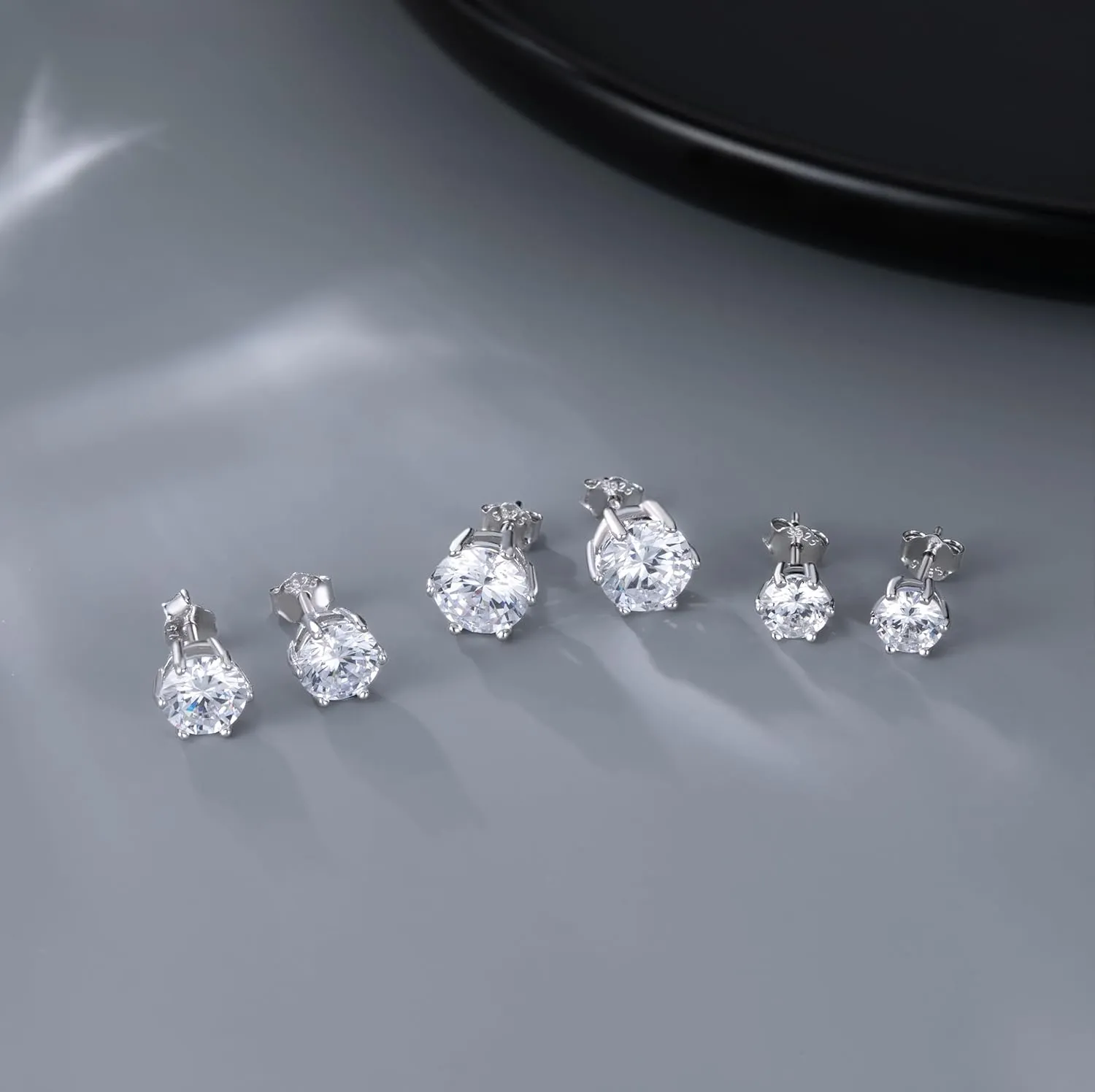 SLUYNZ Solid 925 Sterling Silver Sparkling Cubic Zirconia Stud Earrings for Women Teens Round CZ Stud Earrings 5MM/6MM/7MM Simulated Diamond Studs